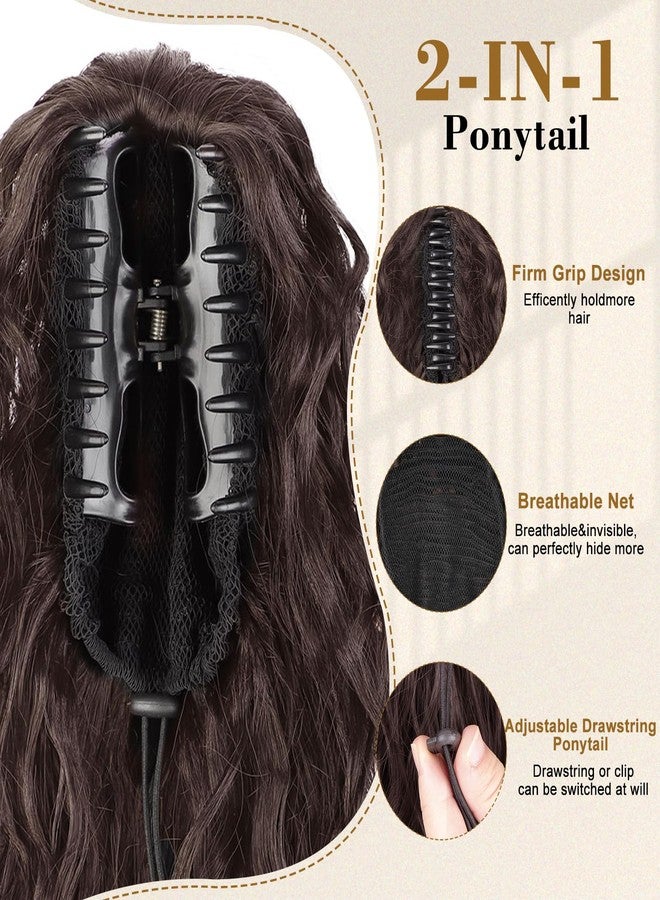Stamped Glorious Brown Ponytail Extension 18" Curly Wavy Pony Tail Claw Multi Layered Clip on Ponytail Extension Fluffy Natural Looking Synthetic Hair Piece for Women(Dark Brown) - Image 3